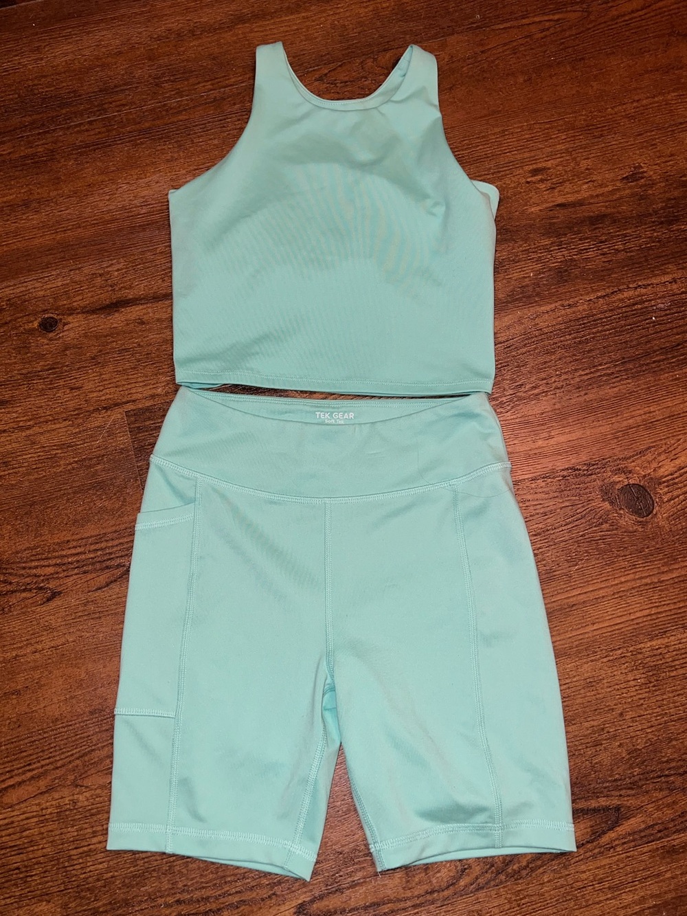 Tek Gear Girls Active Two Piece Mint Green Tank & Bike Short Size L 10-12